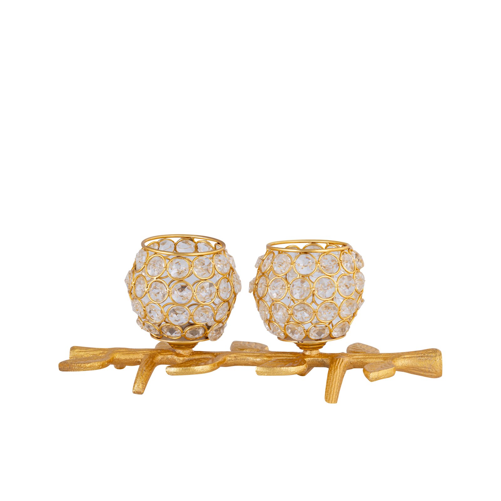 Decowill Crystal Tealight Candle Holder 2 Cup with Leaf Design | Diwali Decoration | Home Decor photo 3