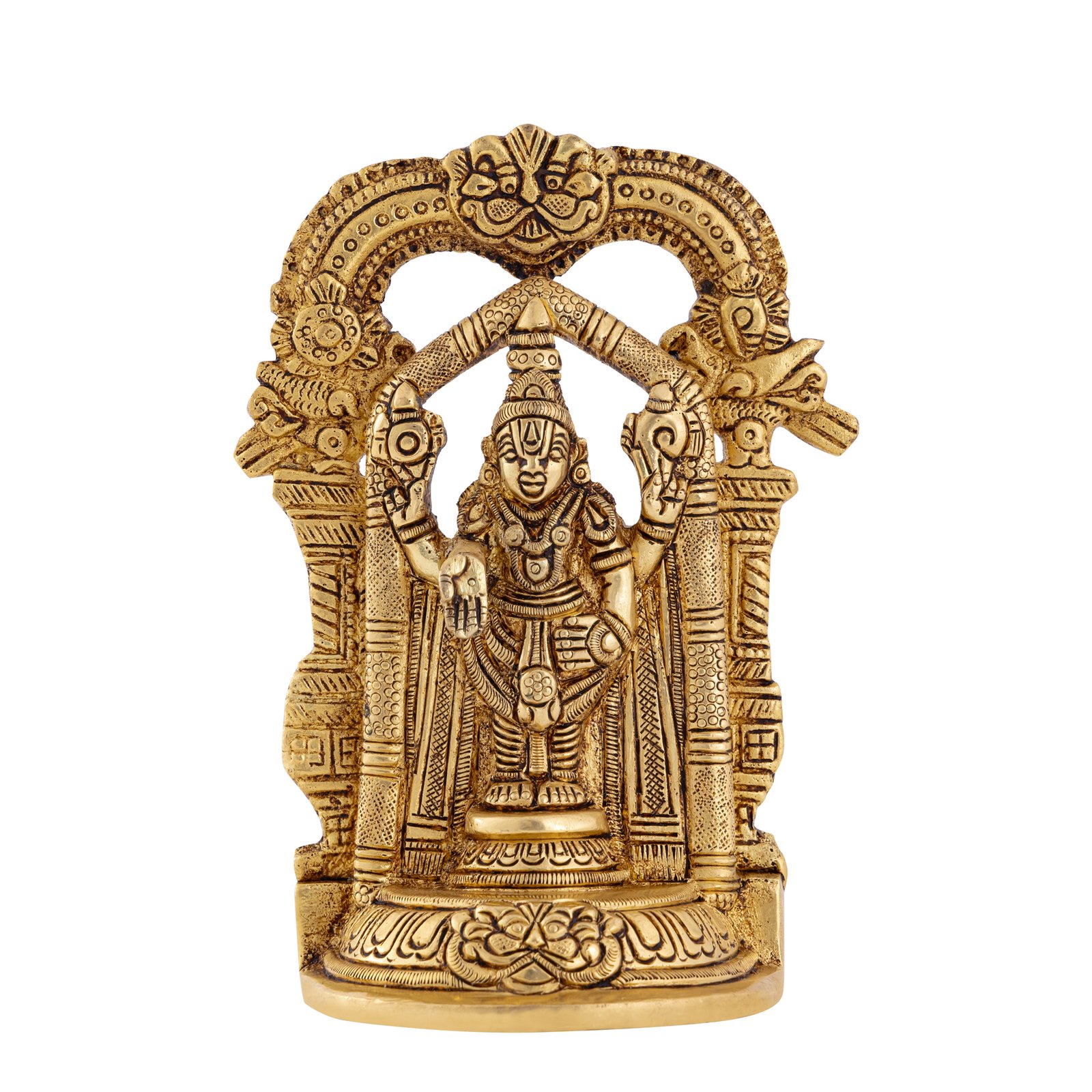 Decowill Brass Tirupati Balaji Idol | Lord Venkateshwara Idol | Gold Color | Wt - 1KG | 14x12x2 cm photo 3