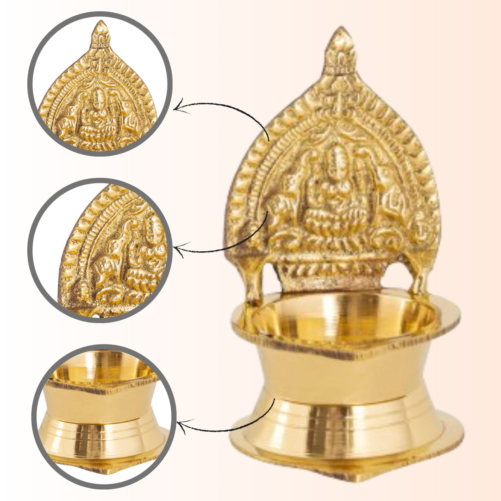 Decowill Pure Brass Kamakshi Devi Diya | Pack of 2 | Deepak for Pooja photo 5