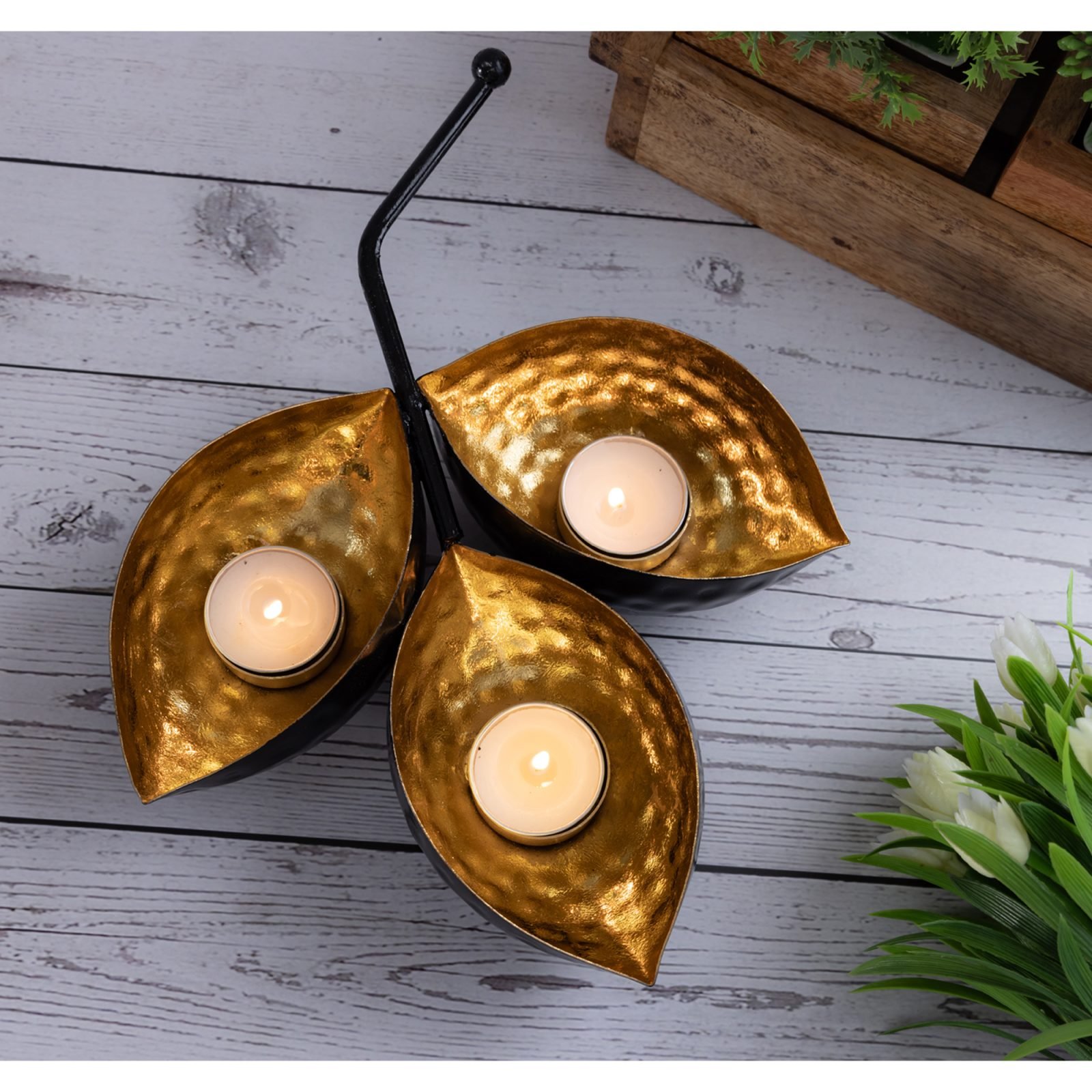 Decowill Iron Candle Holder Leaf Eye Shaped | Tealight Candle Holder for Decoration