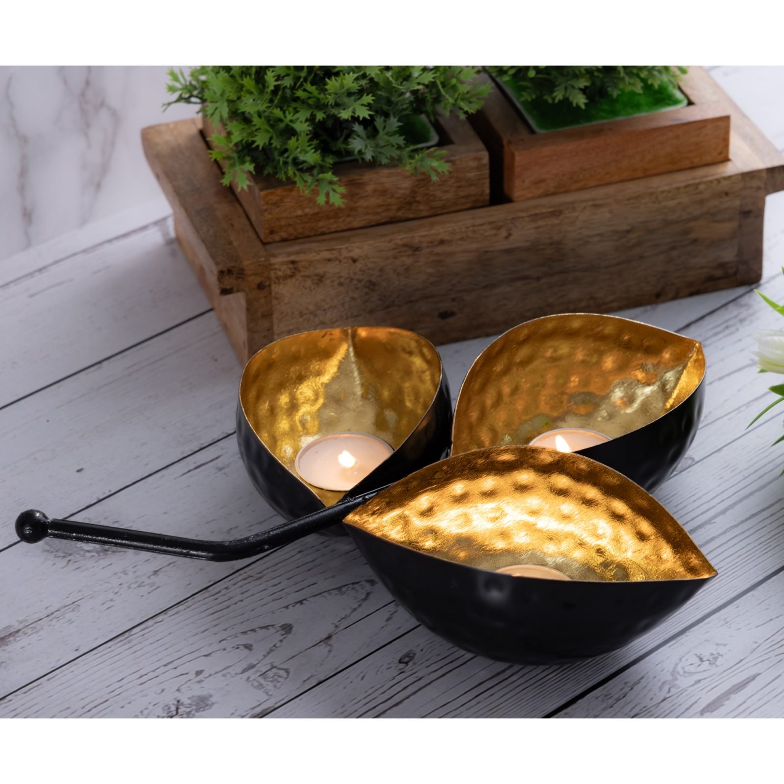 Decowill Iron Candle Holder Leaf Eye Shaped | Tealight Candle Holder for Decoration photo 5
